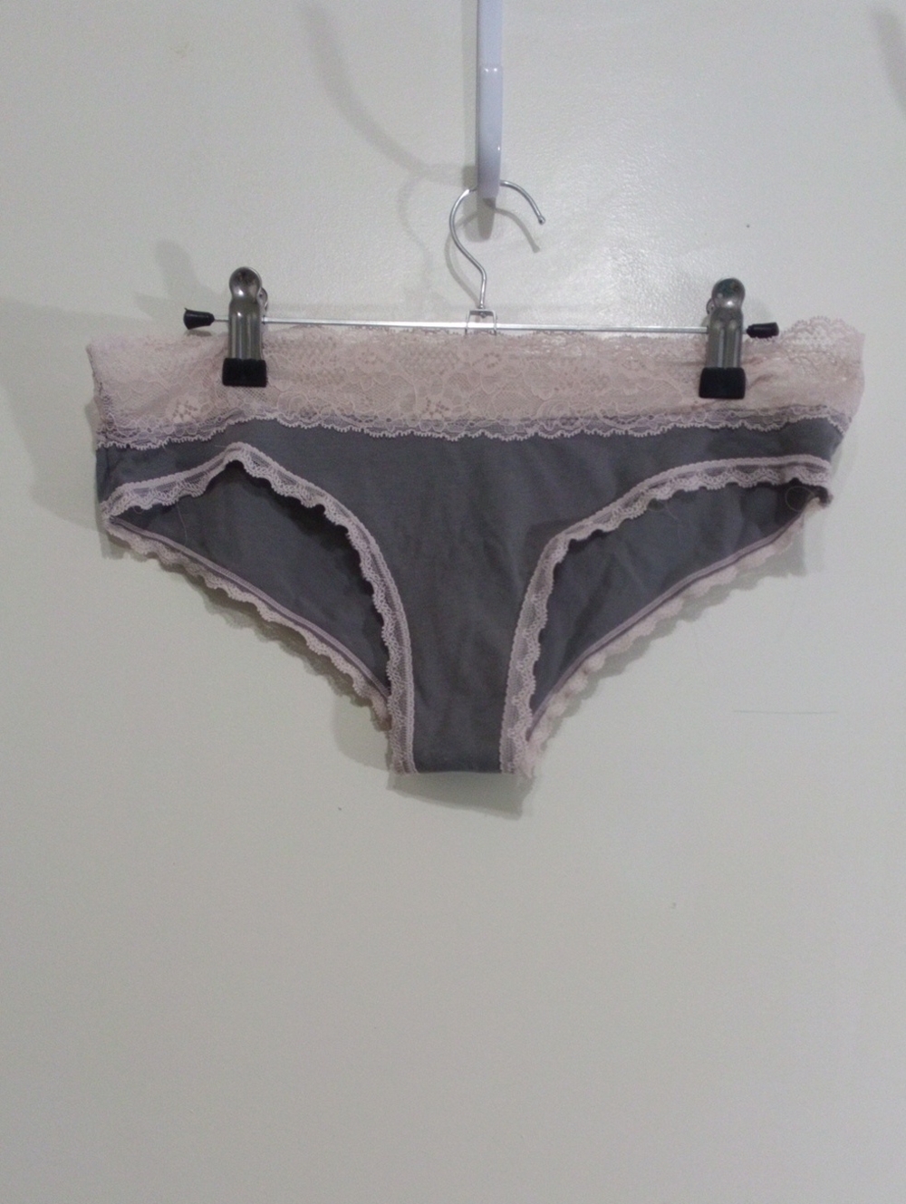 Adore Me Gray and Light Pink Lace Bikini Panty